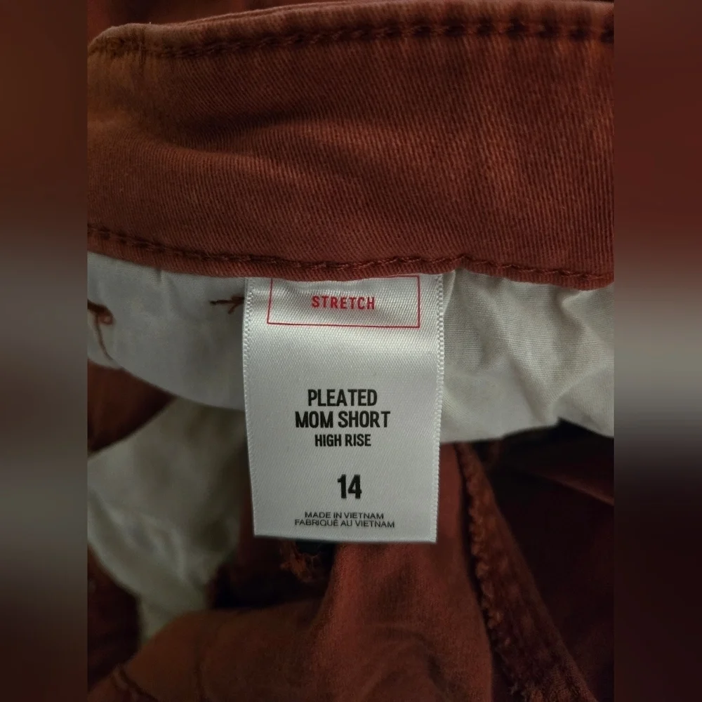 Express Orange Pleated Mom Short High-Rise Cuffed Chino Shorts Women's Size 14 - Picture 5 of 5